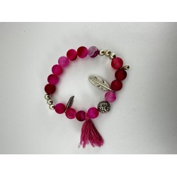 Koyu Pembe Yuvarlak Taşlı Bileklik